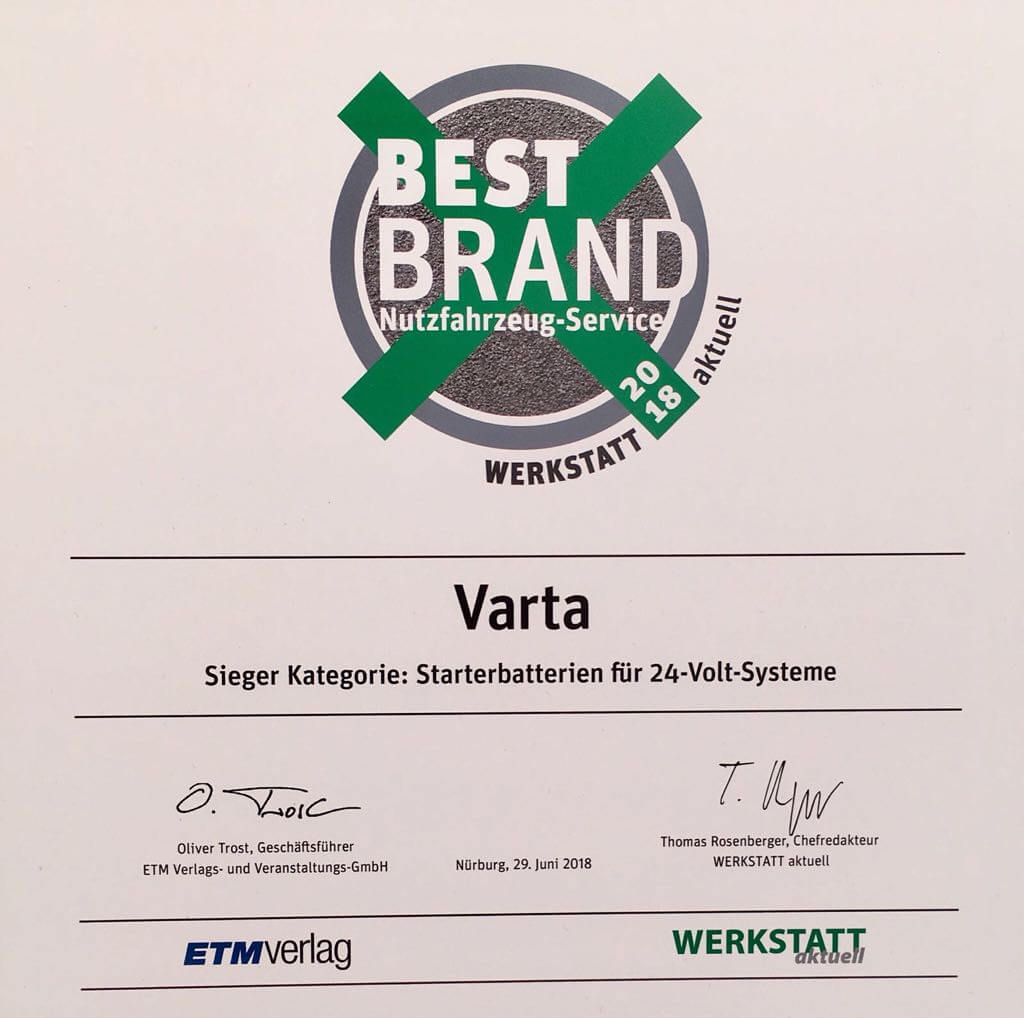 Best Brand Award VARTA 2018