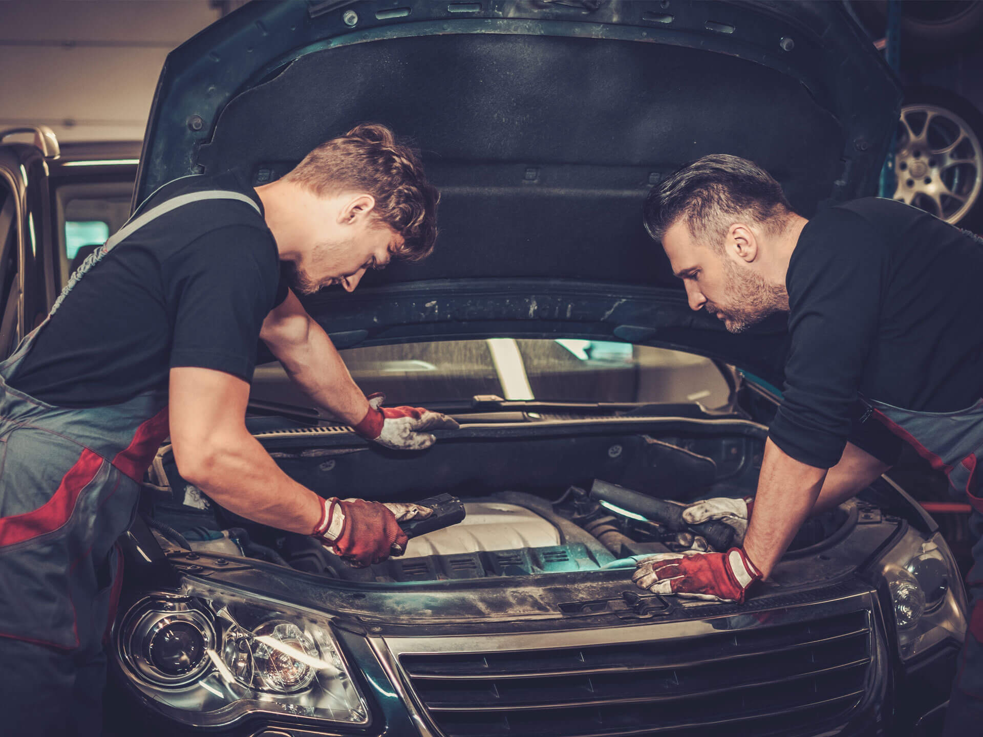 charging car battery in garage